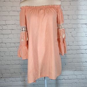 Umgee Boho Peach Off-Shoulder Tunic